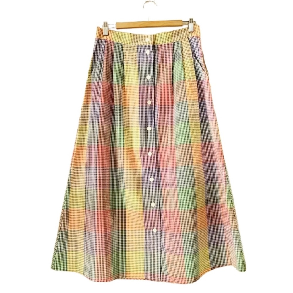 Vintage 90’s Bechamel Seersucker Madras Check Retro Rainbow Skirt